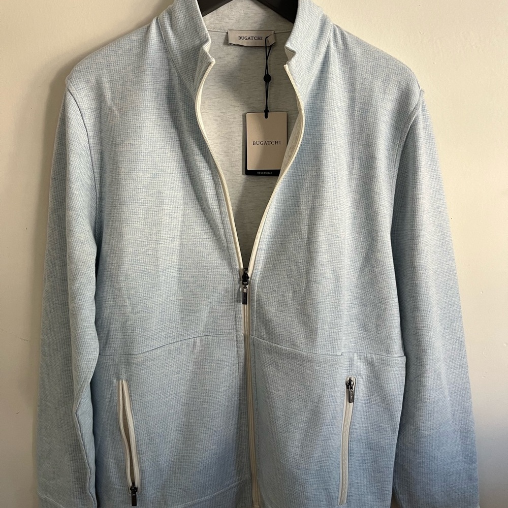 NEW Bugatchi Sky Blue Reversible Zip-Up Sweater for Men